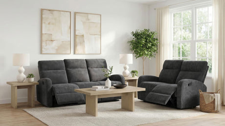 Hamilton 2-piece Chenille Manual Reclining Sofa Set Charcoal Grey front view
