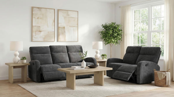Hamilton 2-piece Chenille Manual Reclining Sofa Set Charcoal Grey front view