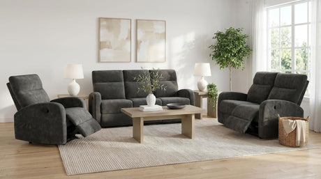Hamilton 3-piece reclining sofa set in charcoal grey chenille, front view