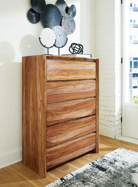 Dressonni Brown Chest of Drawers angled front view