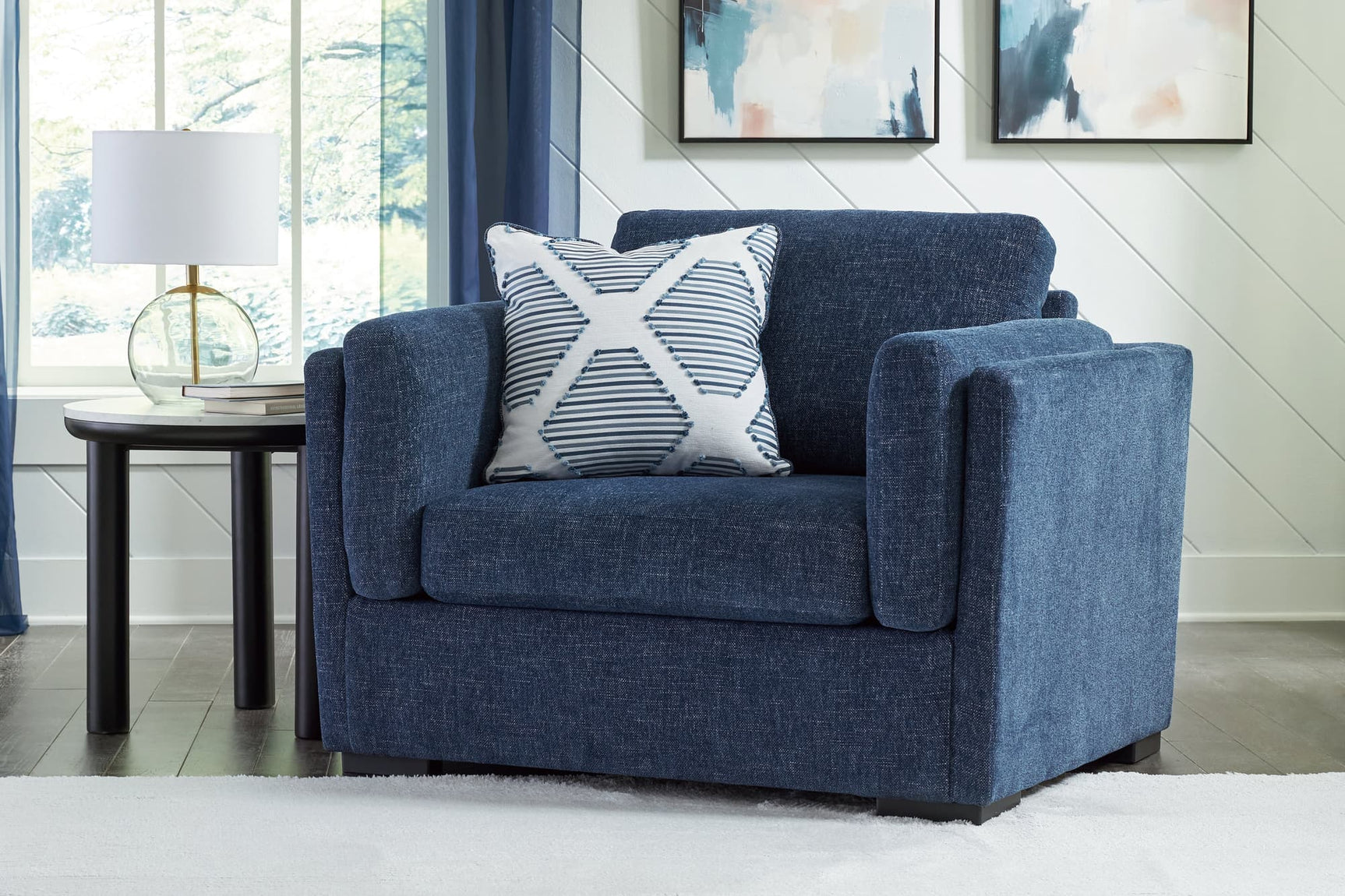 Evansley Navy Nuvella® Oversized Chair front view