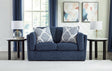 Evansley Navy Nuvella® Loveseat front angle seating view