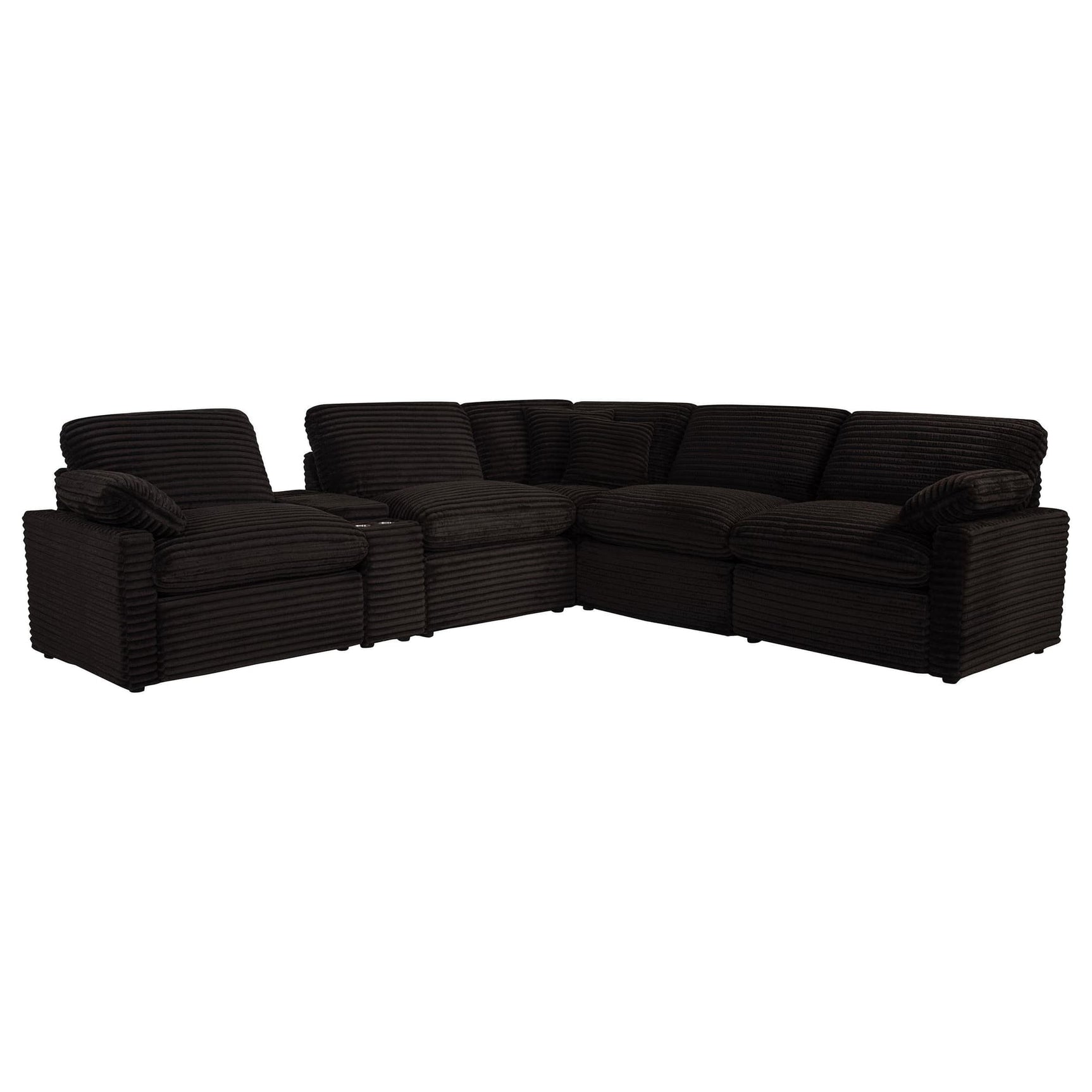 Collins 6-piece modular power reclining sectional chocolate brown, angled view