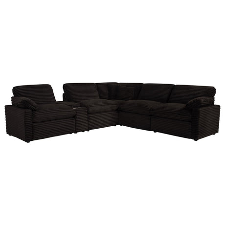 Collins 6-piece modular power reclining sectional chocolate brown, angled view