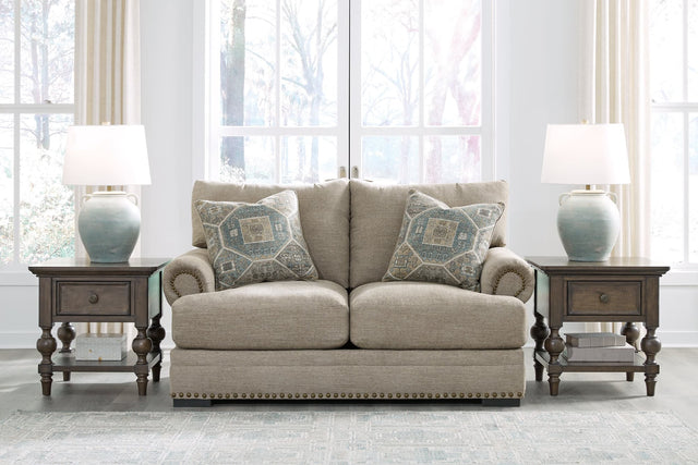Galemore Quarry Chenille Loveseat front view in quarry fabric upholstery