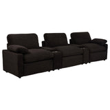 Collins 5-piece power reclining home theater seating chocolate brown, front angle