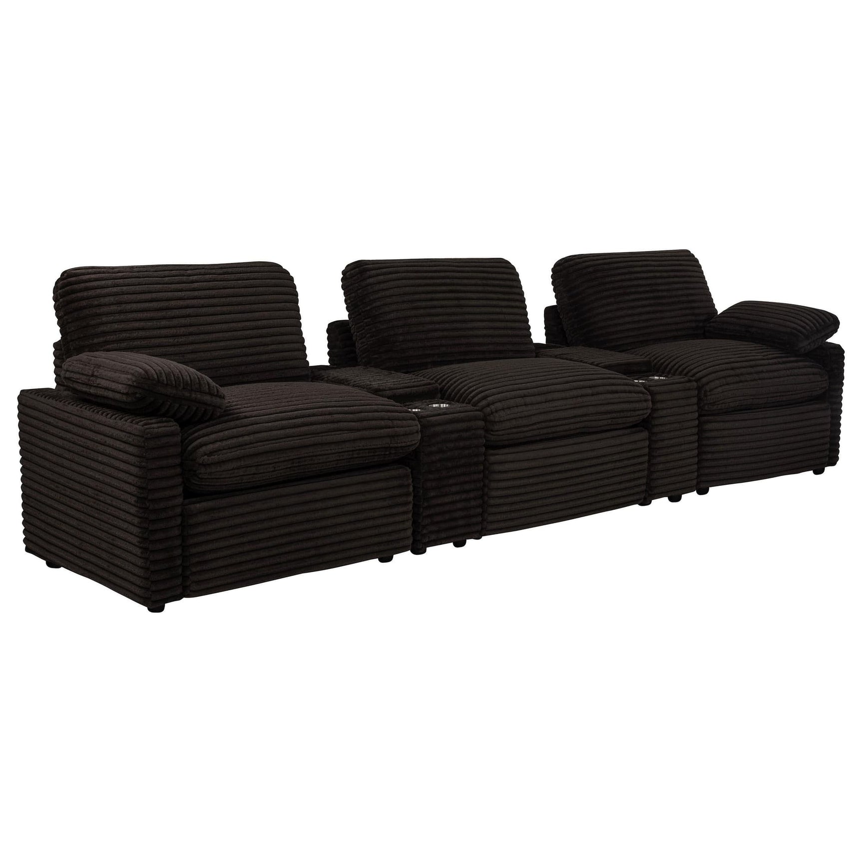 Collins 5-piece power reclining home theater seating chocolate brown, front angle
