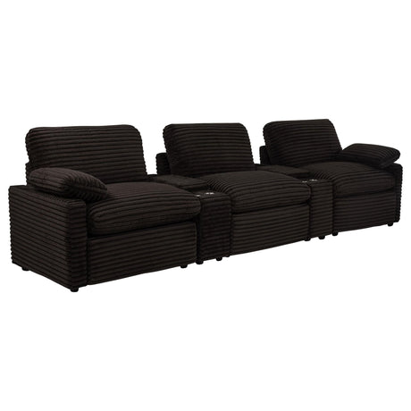 Collins 5-piece power reclining home theater seating chocolate brown, front angle