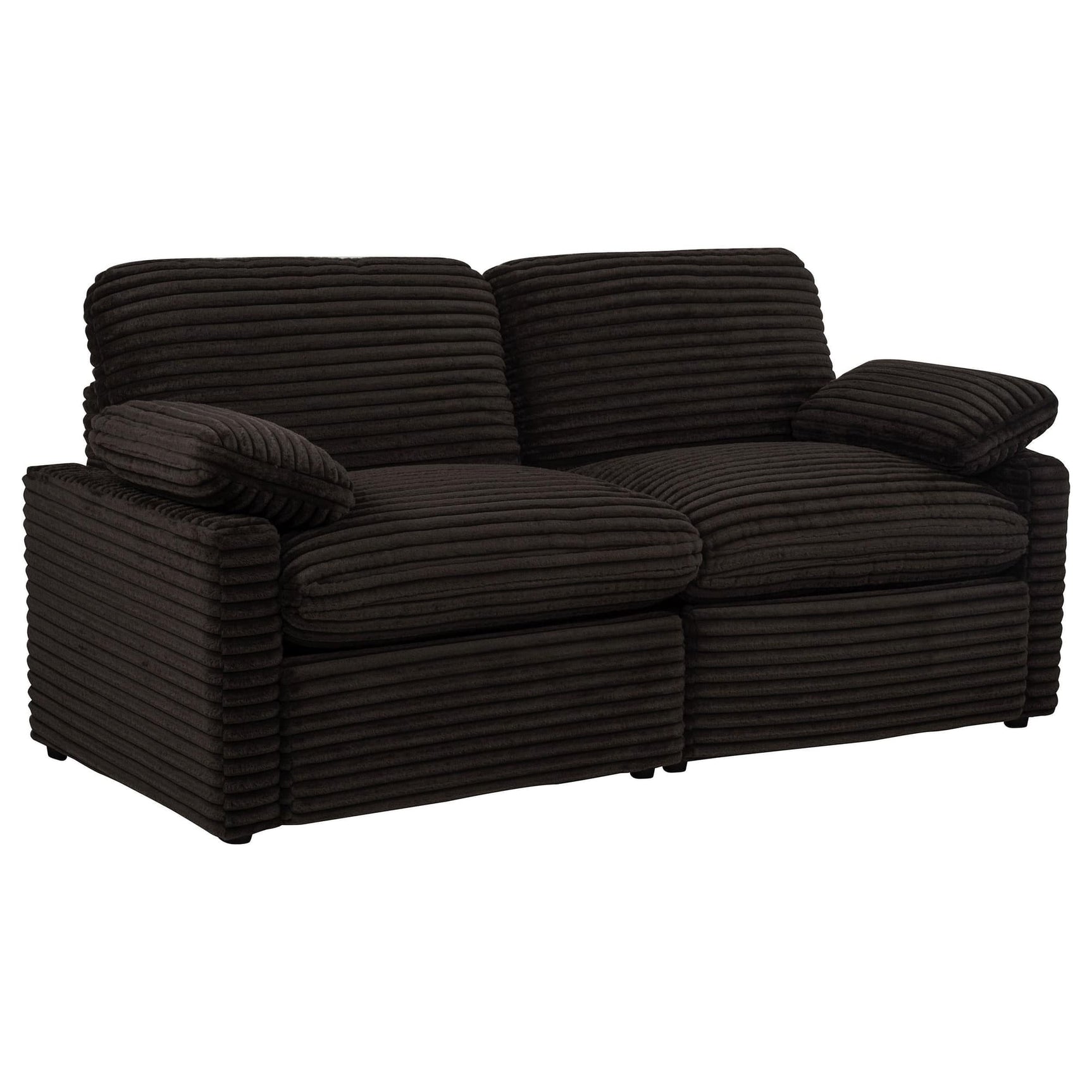 Collins modular power reclining loveseat in chocolate brown fabric, front view