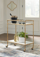 Plattfield Antique Gold Finish Bar Cart angled view