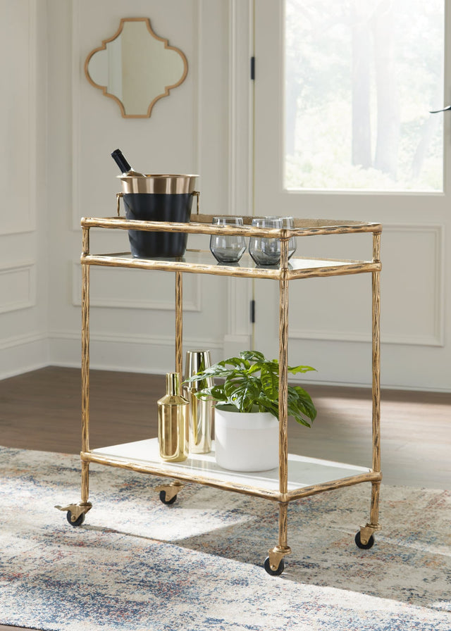 Plattfield Antique Gold Finish Bar Cart angled view