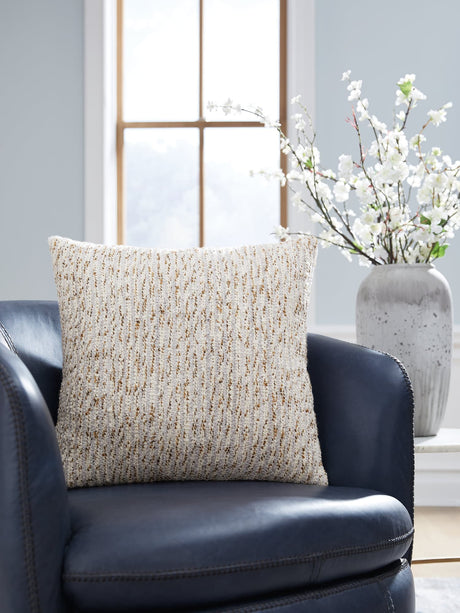 Abler Ivory Gray Gold Textured Accent Pillow front view