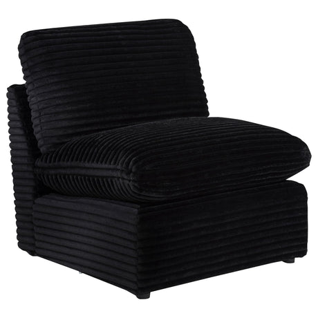 Collins modular armless chair in black fabric, front angle
