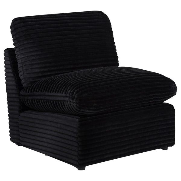 Collins modular armless chair in black fabric, front angle
