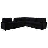 Collins 6-piece modular sectional power reclining black fabric front angle