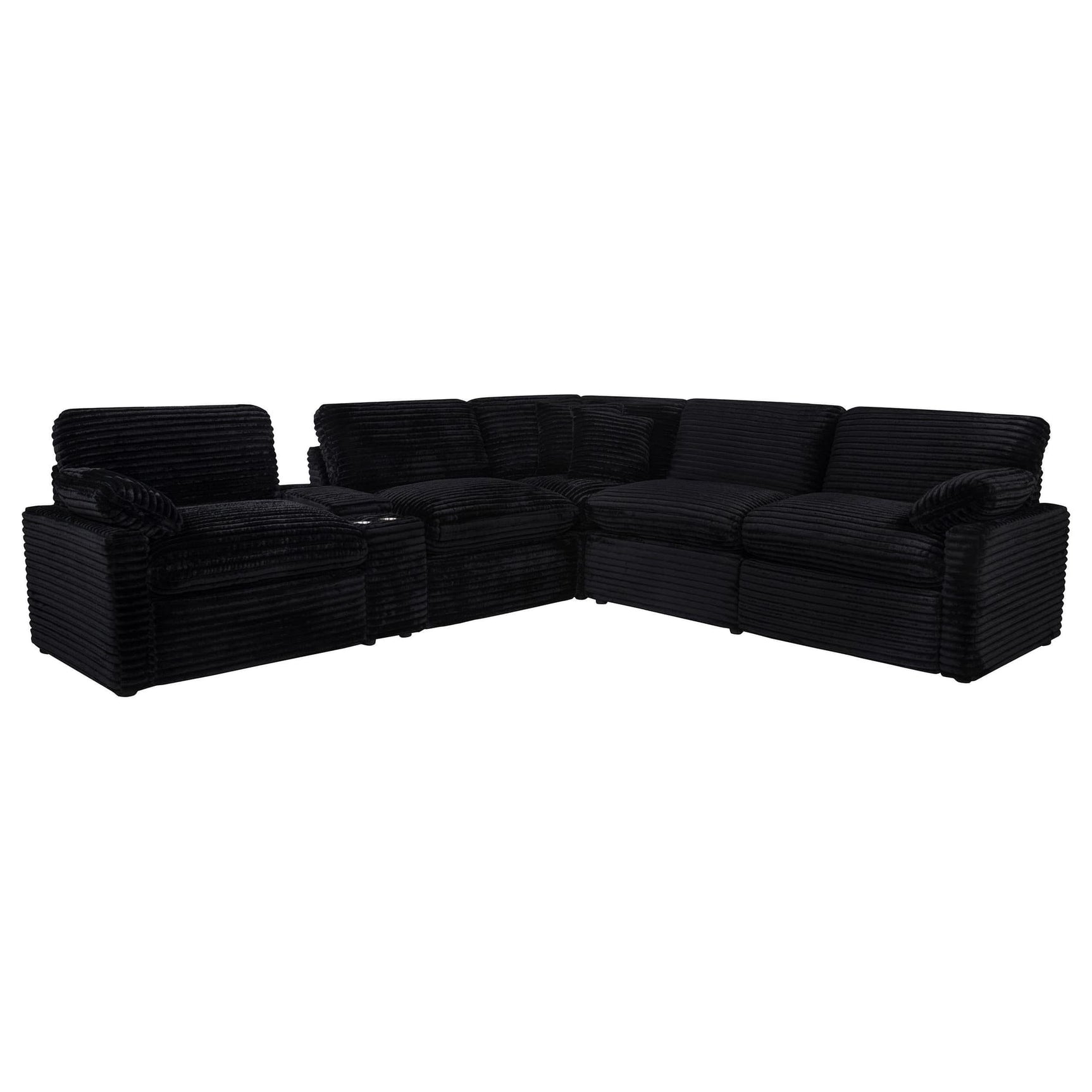 Collins 6-piece modular sectional power reclining black fabric front angle