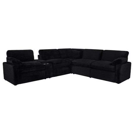 Collins 6-piece modular sectional power reclining black fabric front angle