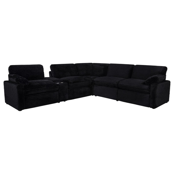 Collins 6-piece modular sectional power reclining black fabric front angle