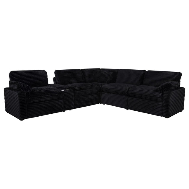 Collins 6-piece modular sectional power reclining black fabric front angle