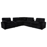 Collins 7-piece modular black fabric power reclining sectional sofa angled view