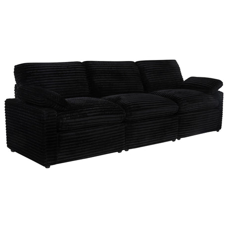 Collins Modular Power Reclining Sofa in black fabric, front view
