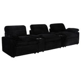 Collins 5-piece power reclining home theater seating in black fabric front angle