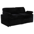Collins Modular Power Reclining Loveseat in black fabric, front view