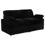 Collins Modular Power Reclining Loveseat in black fabric, front view