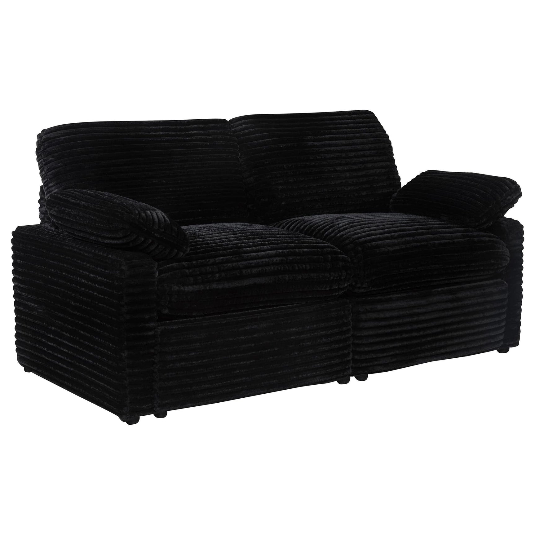 Collins Modular Power Reclining Loveseat in black fabric, front view