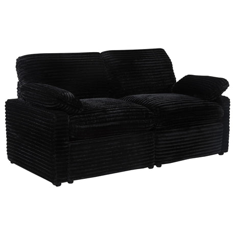 Collins Modular Power Reclining Loveseat in black fabric, front view