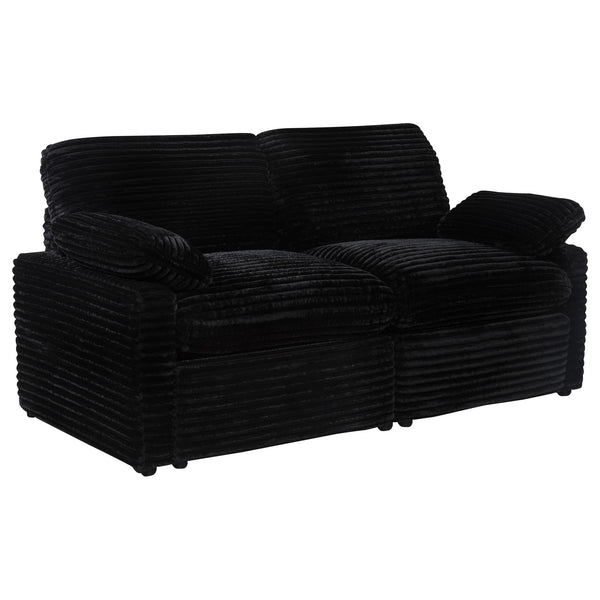 Collins Modular Power Reclining Loveseat in black fabric, front view