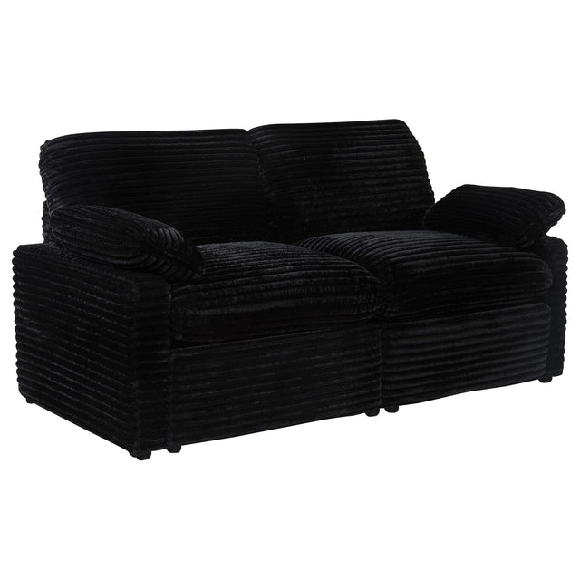 Collins Modular Power Reclining Loveseat in black fabric, front view