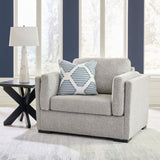 Evansley Pewter Oversized Chair front angle with visible arm bolster pillows