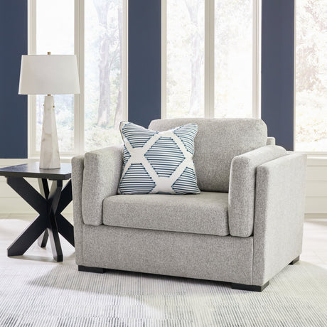 Evansley Pewter Oversized Chair front angle with visible arm bolster pillows