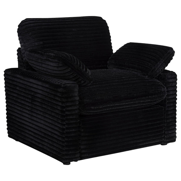 Collins black upholstered power recliner chair front angle