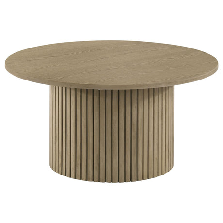Hamlyn Round Fluted Cocktail Coffee Table Natural Oak front view