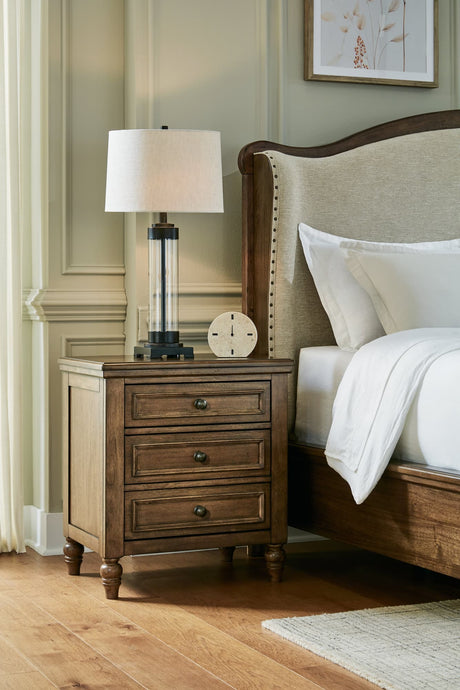 Sturlayne brown nightstand front angle view