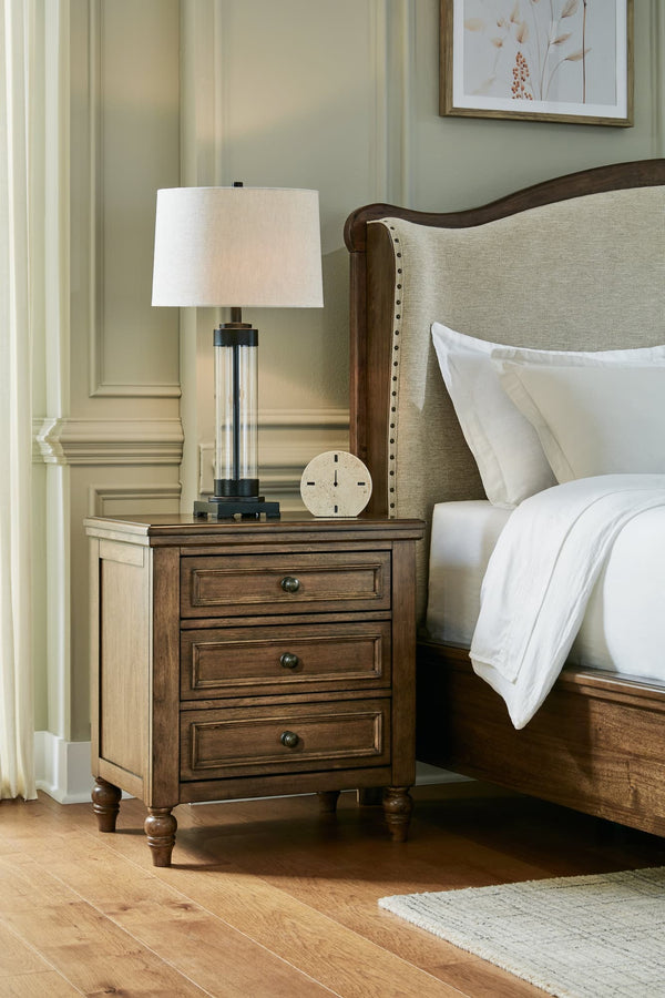 Sturlayne brown nightstand front angle view