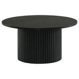 Hamlyn round black fluted coffee table front view
