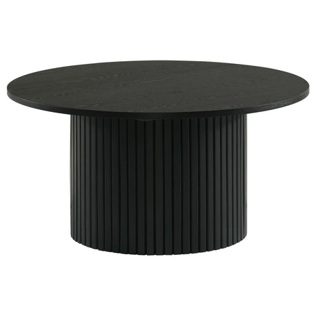 Hamlyn round black fluted coffee table front view