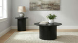 Hamlyn black round fluted coffee table angled side view