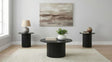 Hamlyn 3-piece round fluted coffee and end table set black front angle