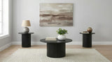 Hamlyn 3-piece round fluted coffee and end table set black front angle