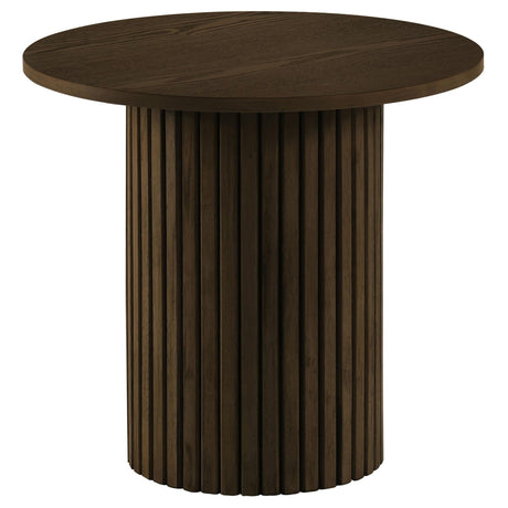 Hamlyn Round Fluted Walnut Side Table front view