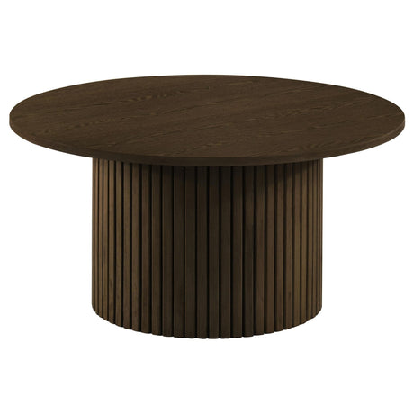 Hamlyn Round Fluted Walnut Coffee Table top view