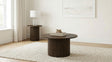 Hamlyn 2-piece round fluted coffee and end table set in walnut, front view