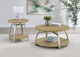 Dacre 2-piece round coffee and end table set greige front view
