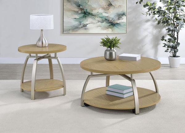 Dacre 2-piece round coffee and end table set greige front view