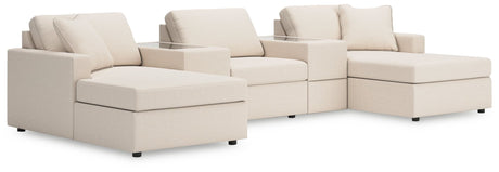 Front view of Modmax Oyster Nuvella 5-Piece Pit Sectional sofa in oyster upholstery