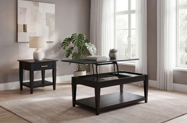 Lindenton lift-top coffee table in black finish front angle